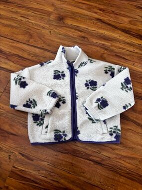 Crewcuts White Sherpa Jacket with Purple Floral Print